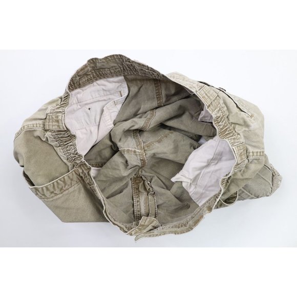 Vintage LL Bean Mens Size 38 Thrashed Above Knee Cargo Shorts Green Cotton - Picture 4 of 10